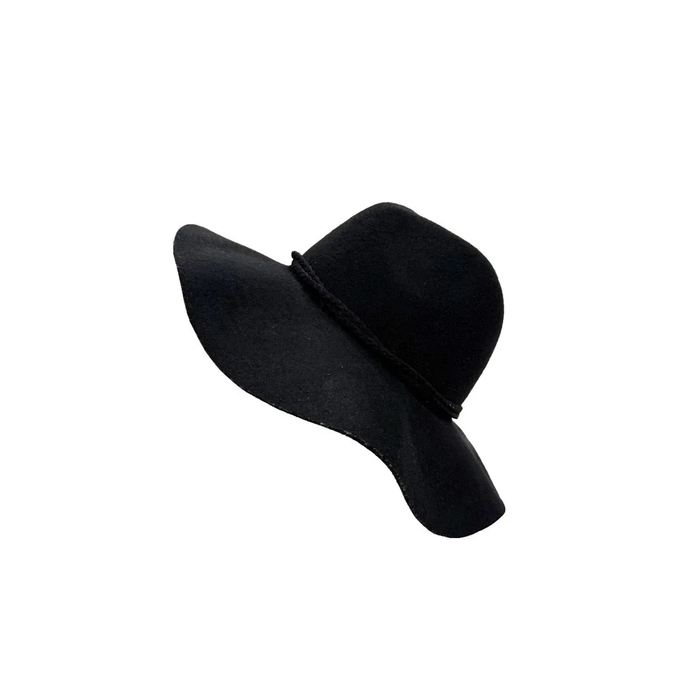 American Eagle Wool Black Braided Band Boho Festival Floppy Hat